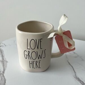 Rae Dunn Cream Mug with 'Love Grows Here' Quote